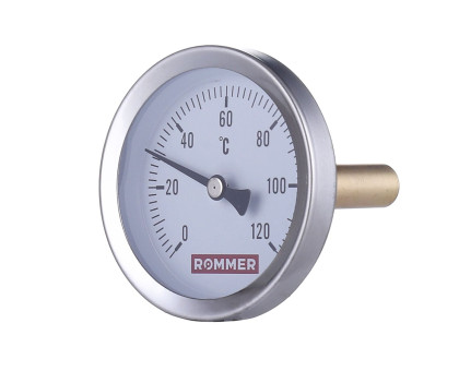 RIM-0001-635015 Термометр ROMMER биметаллический с погружной гильзой. Корпус Dn 63 мм, гильза 50 мм 1/2 , 0...120°С