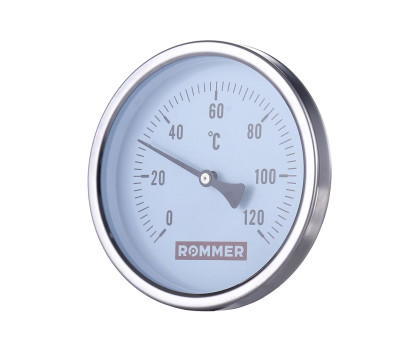 RIM-0001-801015 Термометр ROMMER биметаллический с погружной гильзой. Корпус Dn 80 мм, гильза 100 мм 1/2 , 0...120°С