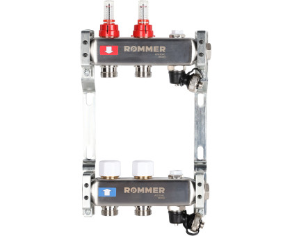 ROMMER RMS-1201-000002 ROMMER Коллектор из нержавеющей стали с расходомерами, с клапаном вып. воздуха и сливом 2 вых.