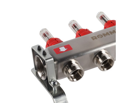 ROMMER RMS-1201-000003 ROMMER Коллектор из нержавеющей стали с расходомерами, с клапаном вып. воздуха и сливом 3 вых.