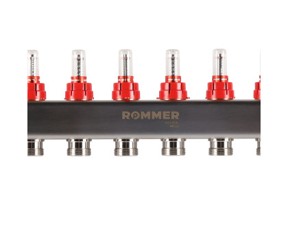 ROMMER RMS-1201-000009 ROMMER Коллектор из нержавеющей стали с расходомерами, с клапаном вып. воздуха и сливом 9 вых.