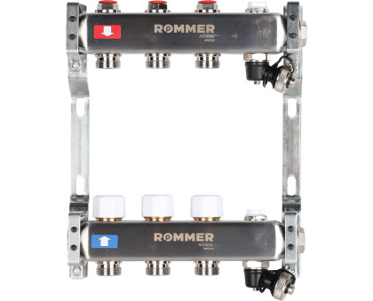 ROMMER RMS-3201-000003 ROMMER Коллектор из нержавеющей стали без расходомеров, с клапаном вып. воздуха и сливом 3 вых.