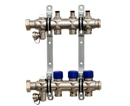 Коллекторная группа ELSEN, 1", 3 контура, размер отвода-3/4", с вентилями, нержавеющая сталь