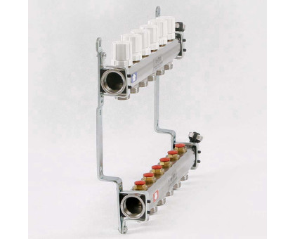 Коллекторная группа из нержавеющей стали с регулировочными и термостатическими вентилями UNI-FITT 1"x3/4"ЕК 6 выходов