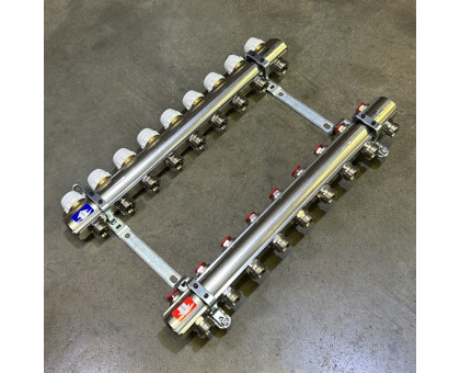 Коллекторная группа с балансировочными и термостатическими вентилями UNI-FITT серия I 1"x3/4"ЕК 9 выходов
