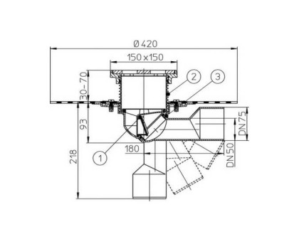 Трап Hutterer & Lechner для балконов и террас с чугунной решёткой и битумной гидроизоляцией, DN 50/75