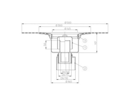 Корпус Hutterer & Lechner для трапа HL317H с битумным полотном, DN 50/75/110