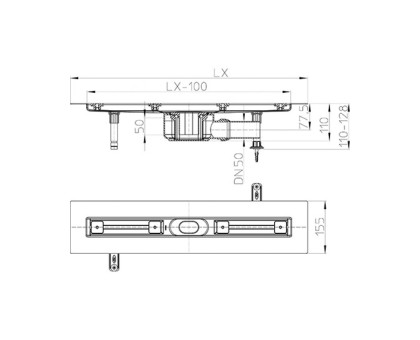 Плоский душевой лоток Hutterer & Lechner с двумя сифонами, без решетки, длина 1100 мм