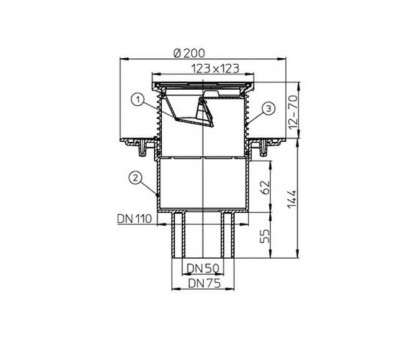 Трап Hutterer & Lechner для балконов и террас, с вертикальным выпуском, для трубы SML, DN 50