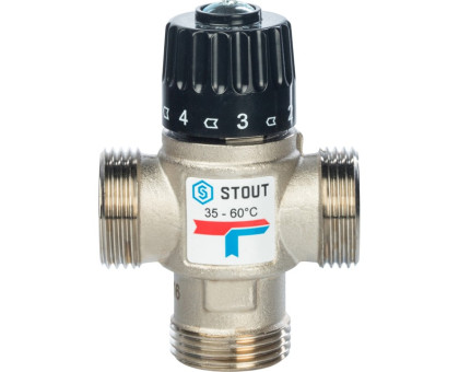 Термостатический смесительный клапан Stout для систем отопления и ГВС 1" НР 35-60°С KV 2,5