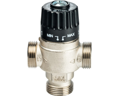 Термостатический смесительный клапан Stout для систем отопления и ГВС 3/4" НР 30-65°С KV 1,8