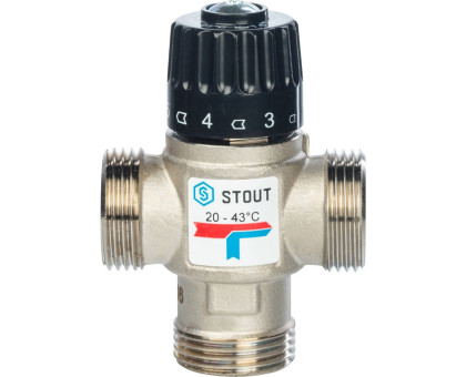 Термостатический смесительный клапан Stout для систем отопления и ГВС. G1 НР 20-43°С KV 1,6
