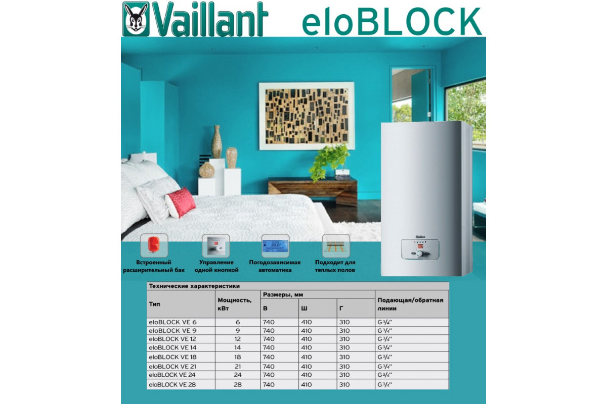 Электрический котёл Vaillant eloBLOCK VE 24, 24 кВт (0010023660) - купить в  Снабтеплосервис