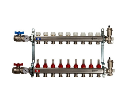 Коллектор из нержавеющей стали Stout в сборе с расходомерами 9 вых. (SMS-0907-000009)