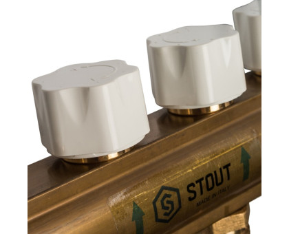 Распределительный коллектор Stout из латуни с расходомерами 6 вых.