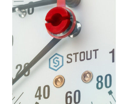 Термоманометр Stout аксиальный в комплекте с автоматическим запорным клапаном. Корпус Dn 80мм 1/2", 0...120°C, 0-10 бар.