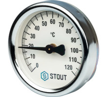 Термометр Stout биметаллический накладной с пружиной. Корпус Dn 63мм, 0...120°С, 1"-2"
