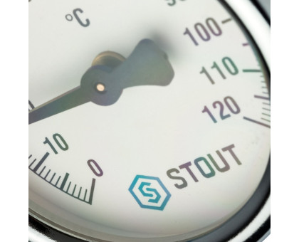 Термометр Stout биметаллический накладной с пружиной. Корпус Dn 63мм, 0...120°С, 1"-2"