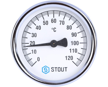 Термометр Stout биметаллический накладной с пружиной. Корпус Dn 80мм, 0...120°С, 1"-2"