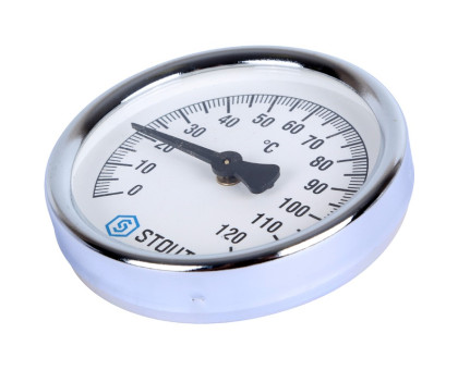 Термометр Stout биметаллический накладной с пружиной. Корпус Dn 80мм, 0...120°С, 1"-2"