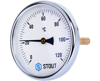 Термометр Stout биметаллический с погружной гильзой. Корпус Dn 100мм, гильза 100мм 1/2", 0...120°С