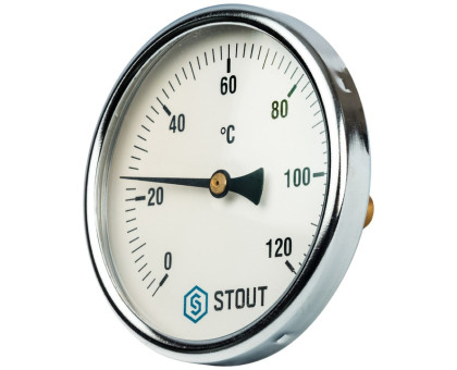 Термометр Stout биметаллический с погружной гильзой. Корпус Dn 100мм, гильза 50мм 1/2", 0...120°С
