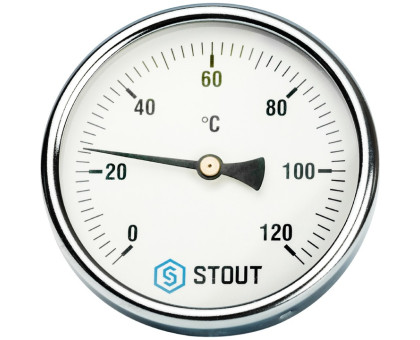 Термометр Stout биметаллический с погружной гильзой. Корпус Dn 100мм, гильза 50мм 1/2", 0...120°С