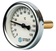 Термометр Stout биметаллический с погружной гильзой. Корпус Dn 63мм, гильза 50мм 1/2", 0...120°С