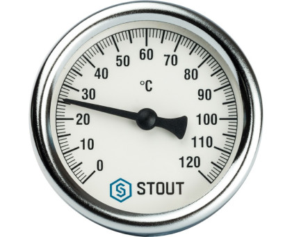 Термометр Stout биметаллический с погружной гильзой. Корпус Dn 63мм, гильза 50мм 1/2", 0...120°С