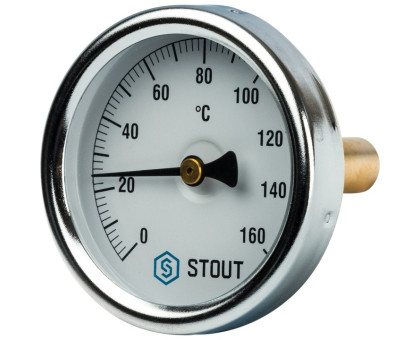 Термометр Stout биметаллический с погружной гильзой. Корпус Dn 63мм, гильза 50мм 1/ 2", 0...160°С