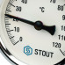 Термометр Stout биметаллический с погружной гильзой. Корпус Dn 63мм, гильза 50мм, резьба с самоуплотнением 1/2", 0...120°С