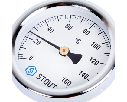 Термометр Stout биметаллический с погружной гильзой. Корпус Dn 63мм, гильза 75мм 1/ 2", 0...160°С