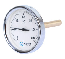 Термометр Stout биметаллический с погружной гильзой. Корпус Dn 80мм, гильза 100мм 1/2", 0...120°С