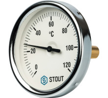 Термометр Stout биметаллический с погружной гильзой. Корпус Dn 80мм, гильза 50мм 1/2", 0...120°С
