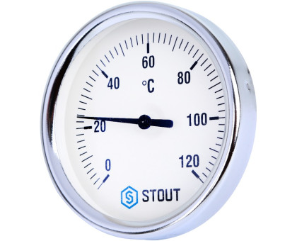 Термометр Stout биметаллический с погружной гильзой. Корпус Dn 80мм, гильза 50мм, резьба с самоуплотнением 1/2", 0...120°С