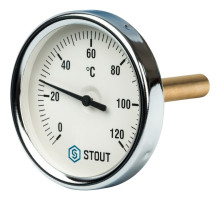 Термометр Stout биметаллический с погружной гильзой. Корпус Dn 80мм, гильза 75мм 1/2", 0...120°С