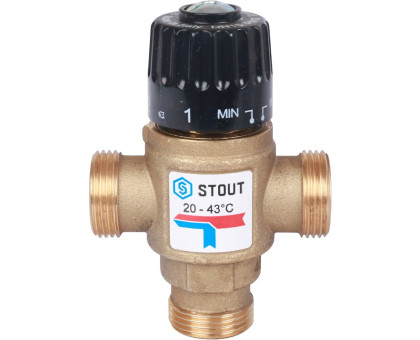 Термостатический смесительный клапан Stout для систем отопления и ГВС 3/4"; НР 20-43°С KV 1,6