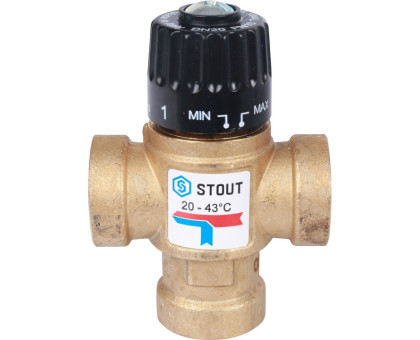 Термостатический смесительный клапан Stout для систем отопления и ГВС 3/4"; ВР 20-43°С KV 1,6