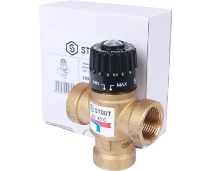 Термостатический смесительный клапан Stout для систем отопления и ГВС 3/4"; ВР 20-43°С KV 1,6