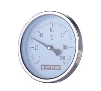 RIM-0001-807515 Термометр ROMMER биметаллический с погружной гильзой. Корпус Dn 80 мм, гильза 75 мм 1/2 , 0...120°С